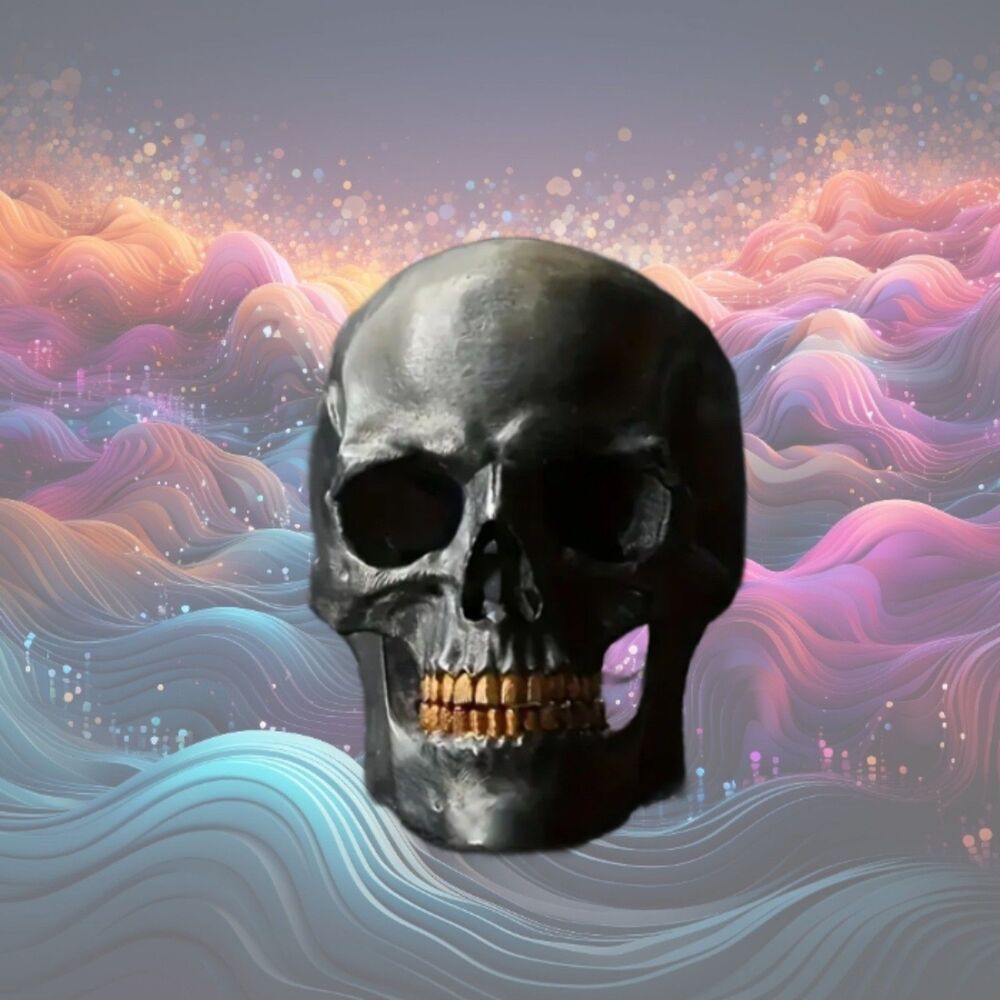 Men's Black Skull Gold Teeth Ring Size 10